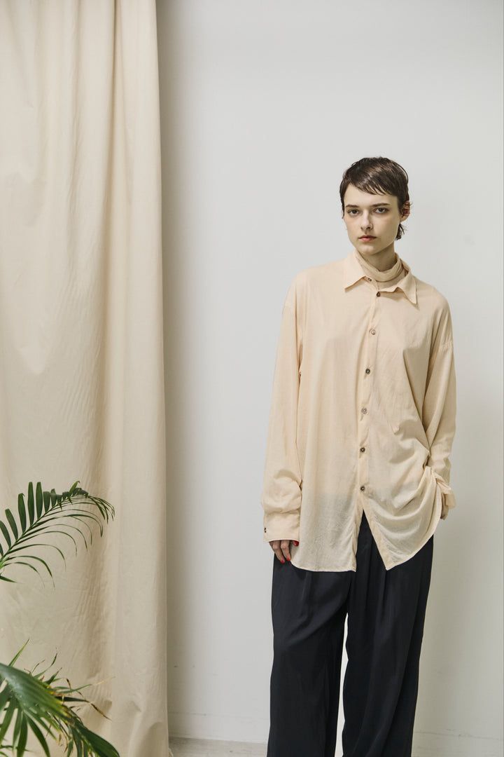 twisted cotton sheer jersey fluid shirt / シアーシャツ / ネイビー