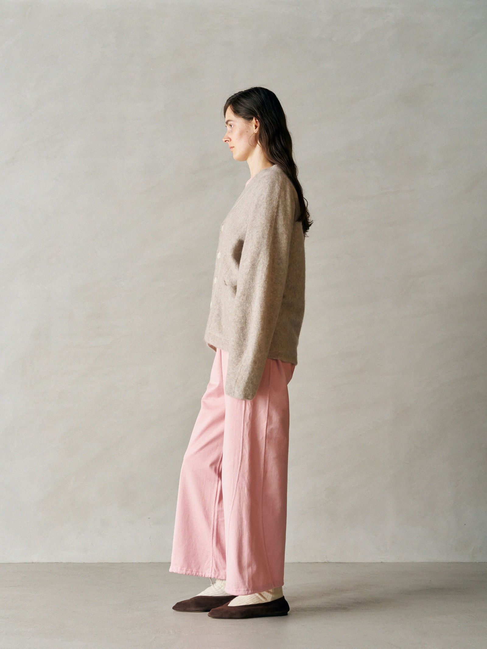 STRETCH SUPERKID MOHAIR V-NECK CARDIGAN / ニットカーディガン / ピンク