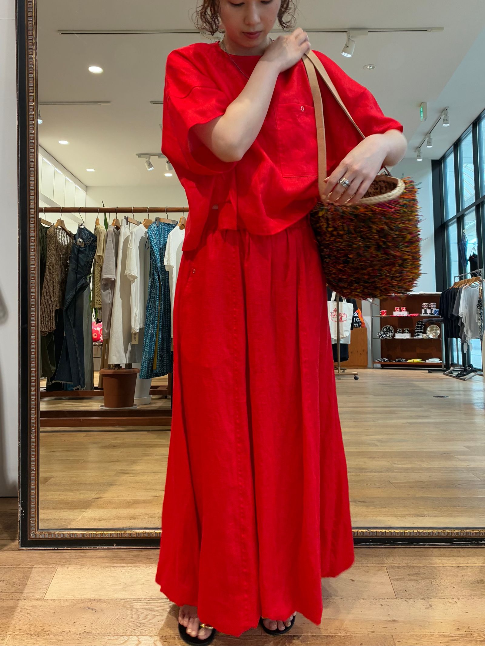 LINEN BALLOON SKIRT / リネンフレアスカート / レッド