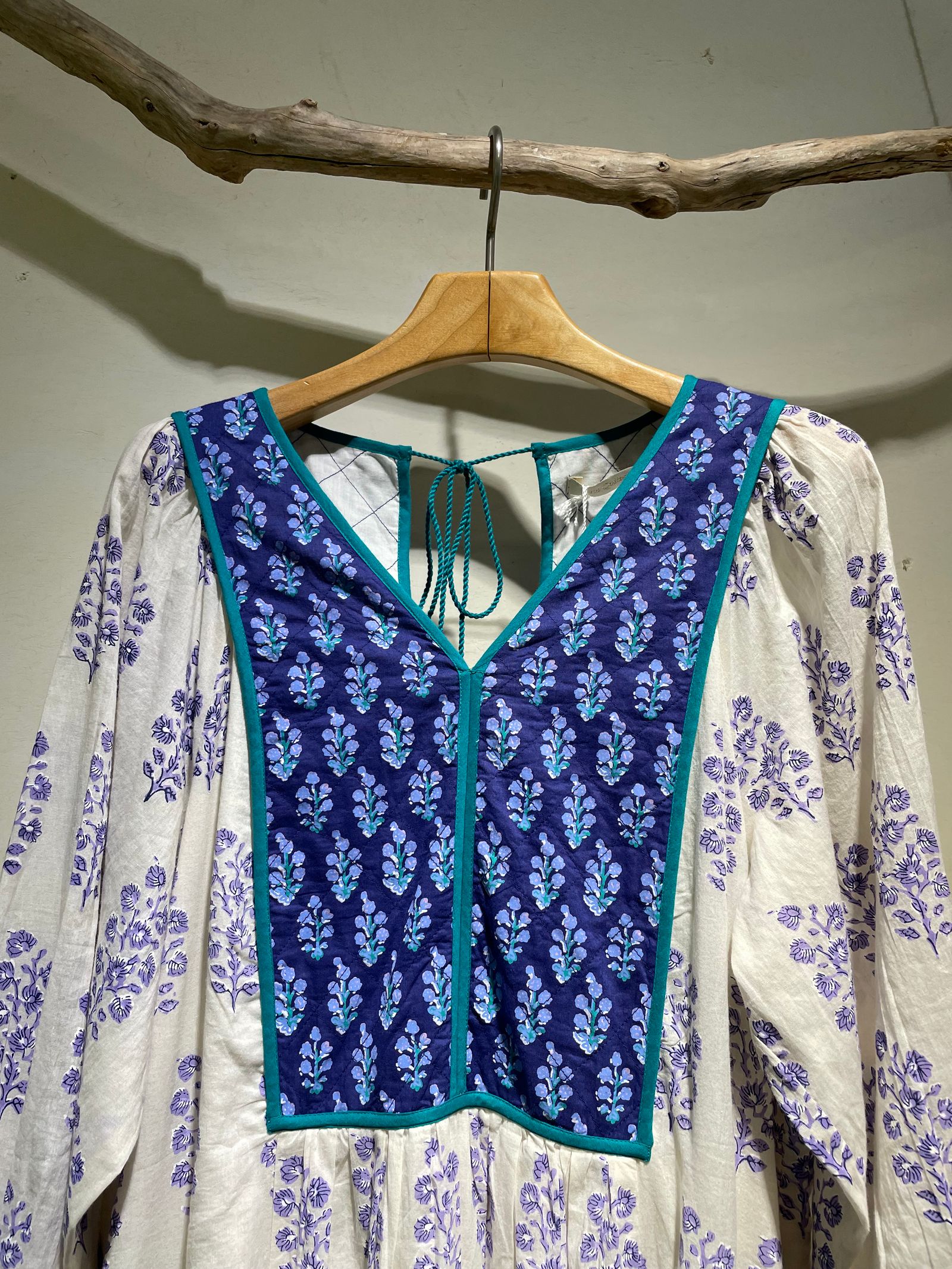 Cotton Voile Ethnic Combination Print Gather Dress / エスニックワンピース / ホワイト