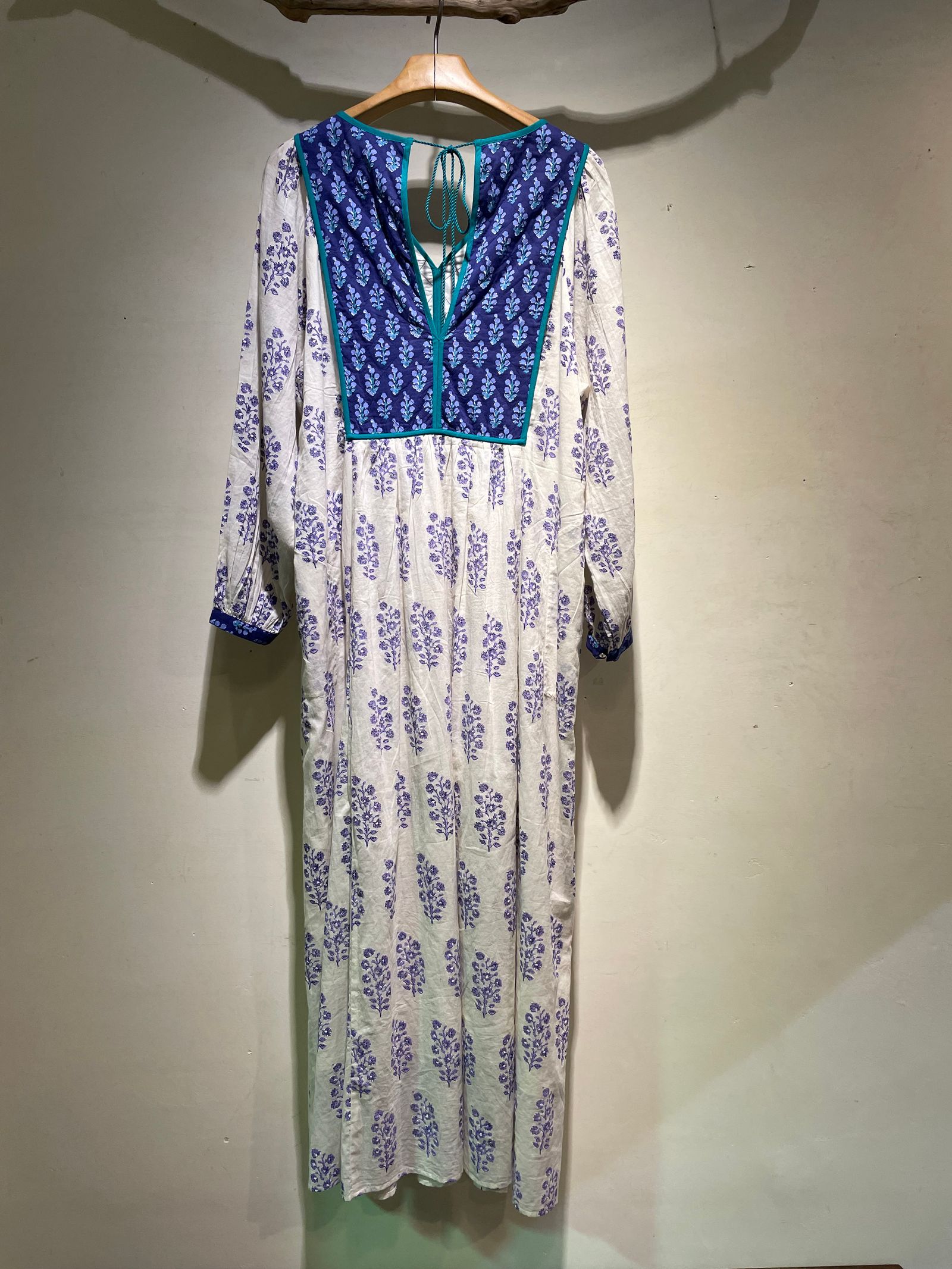 Cotton Voile Ethnic Combination Print Gather Dress / エスニックワンピース / ホワイト