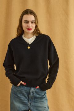 FILL V NECK KNIT / ハイゲージニット / ネイビー