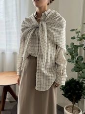 sheer check scarf shirt / シアーチェックスカーフシャツ / ネイビー