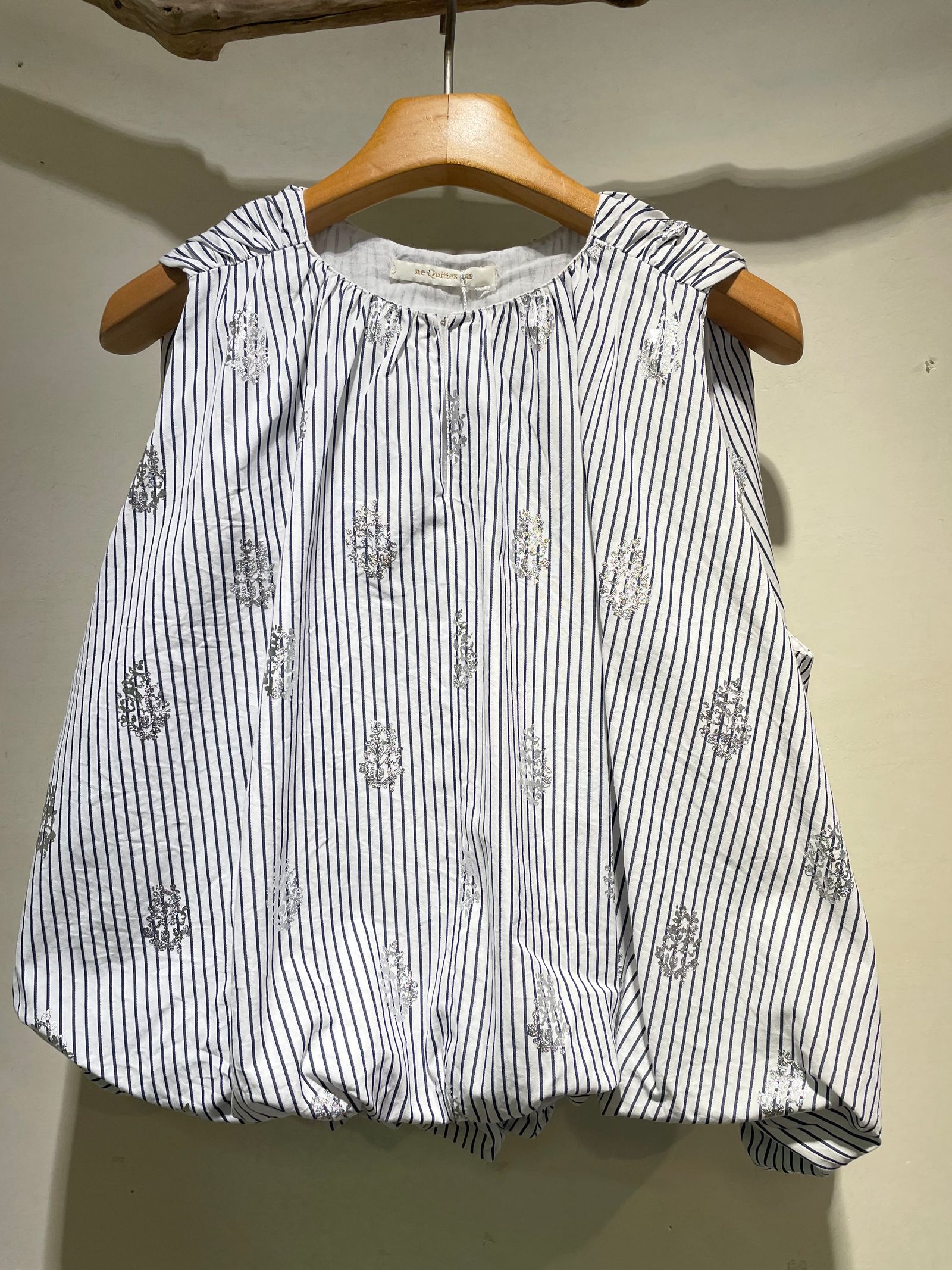 Poplin Foil Print Balloon Top / バルーンブラウス / ストライプ / ホワイト