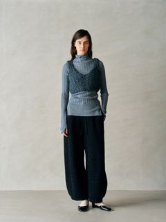 WOOLEN COTTON & SILK NEP WOOL TWEED-KNIT PANTS / ブラック