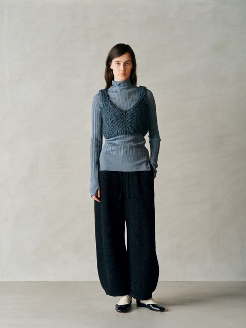 WOOLEN COTTON & SILK NEP WOOL TWEED-KNIT PANTS / ブラック