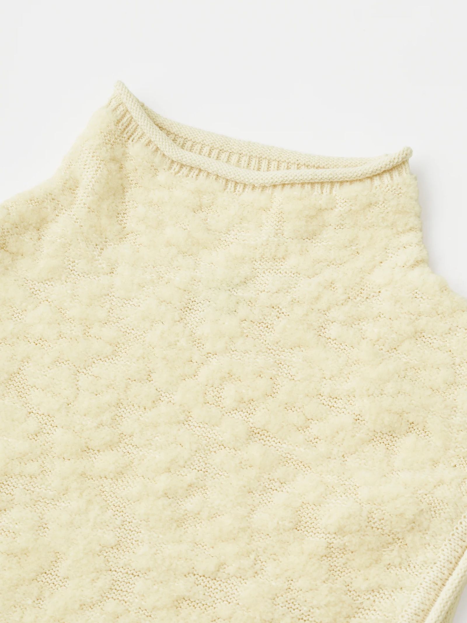 RANDOM WOOL & WOOLEN COTTON HIGH-NECK VEST / ニットベスト / ホワイト