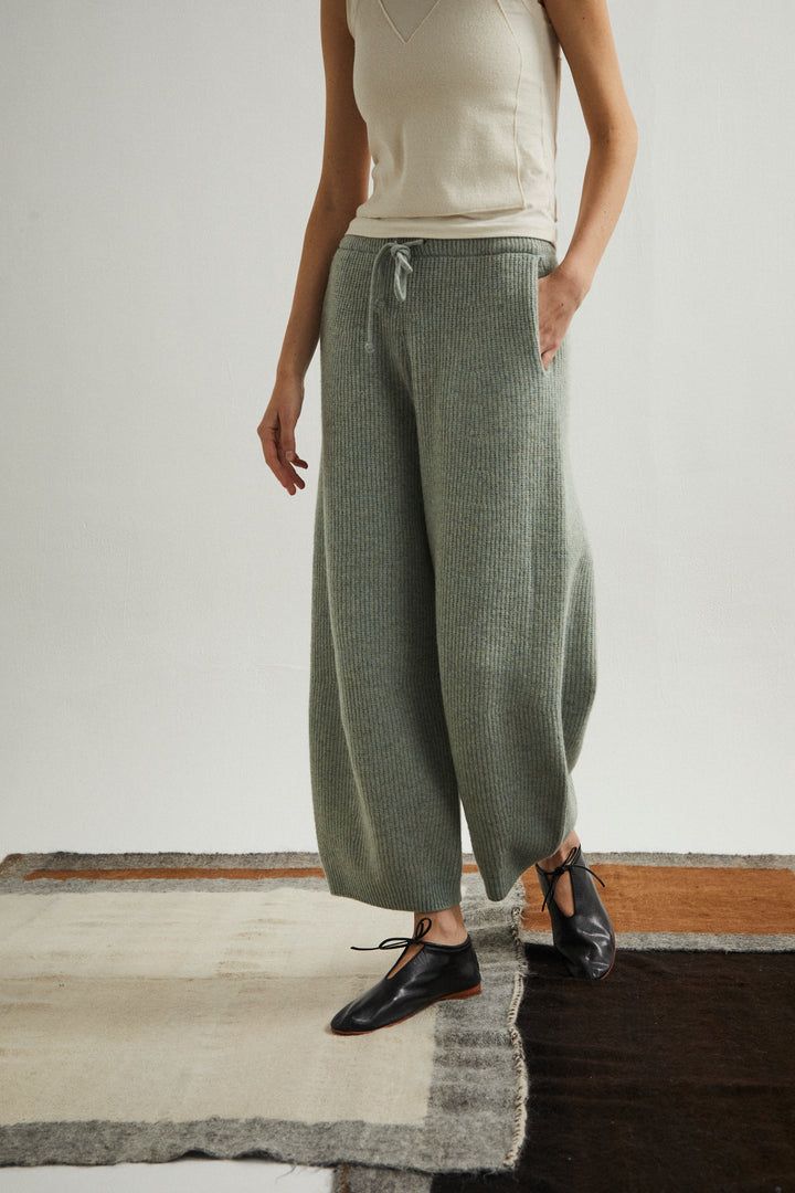 【ラスト1点】superfine lambs & chenille ribbed-knit wide-leg pants / ニットパンツ / ミントグリーン
