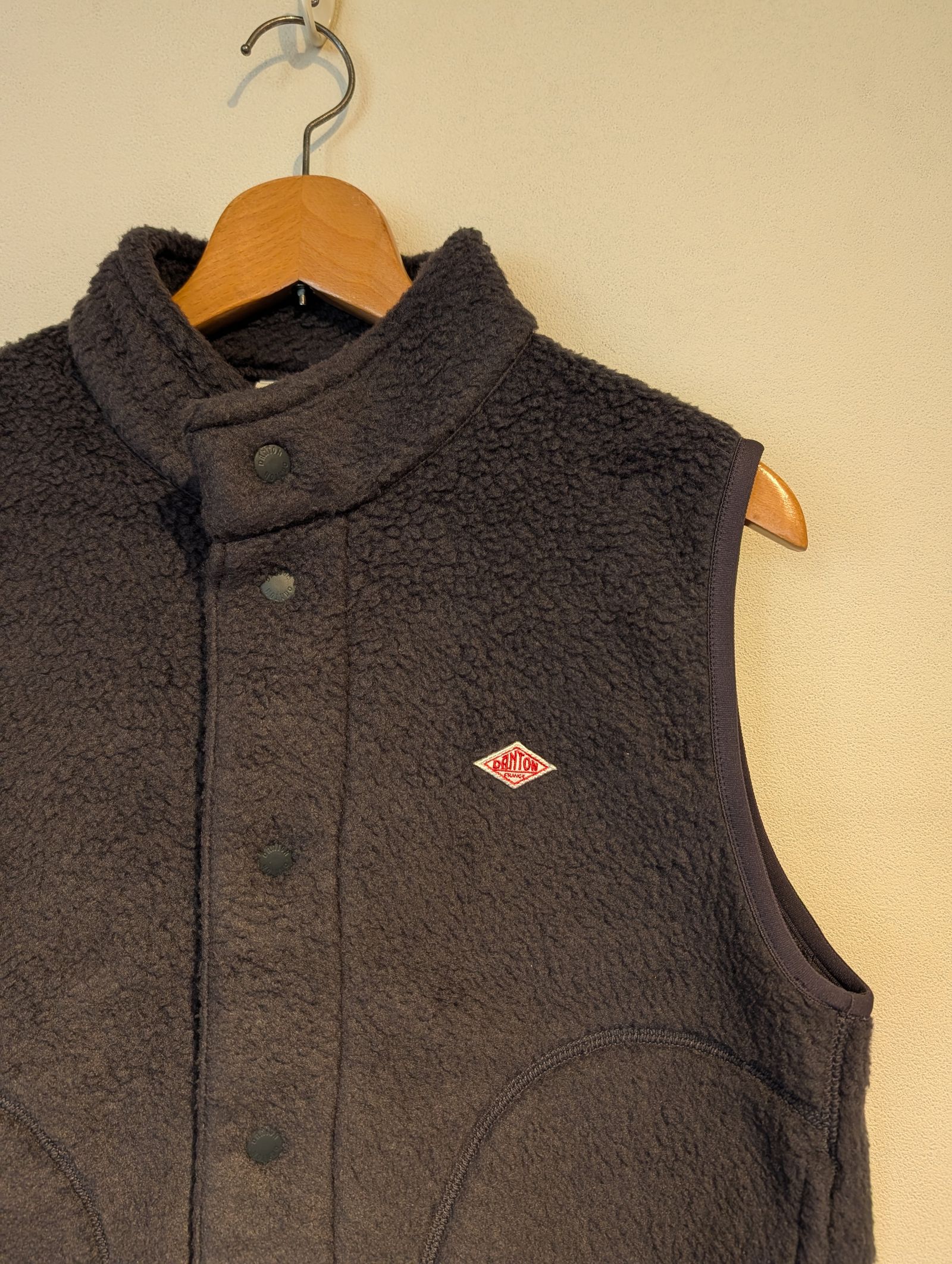 Women's Double Face Boa Stand Collar Vest / ボアスタンドカラーベスト / チャコールグレー