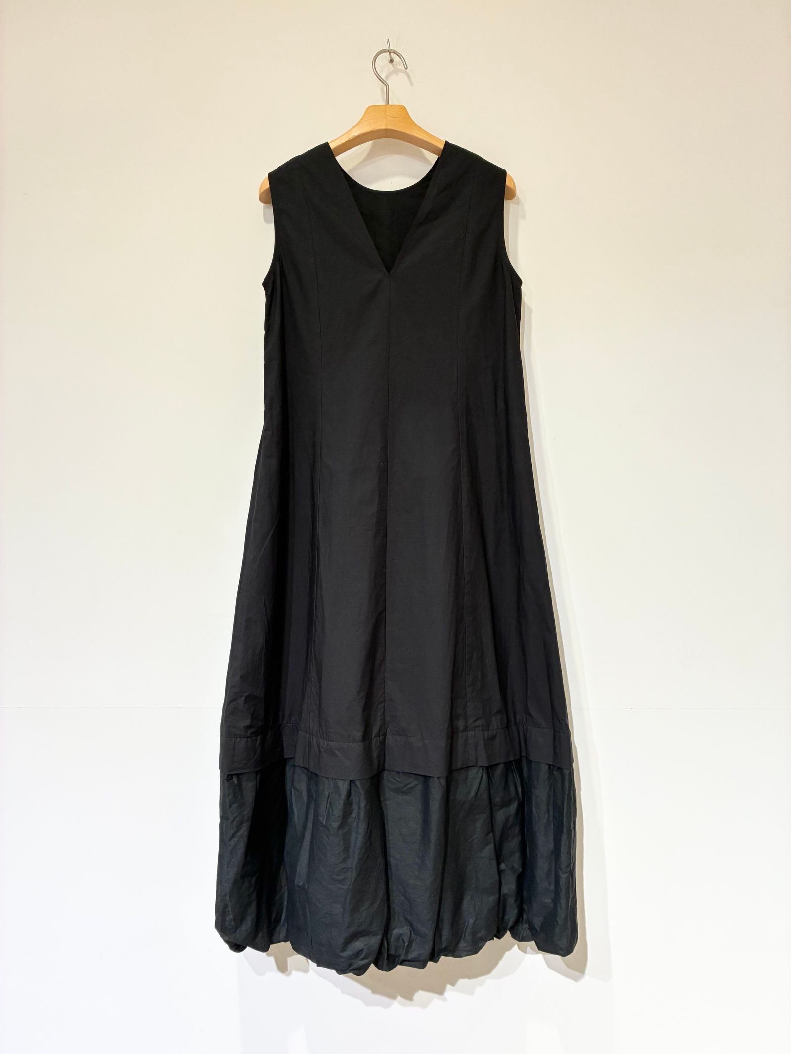 Cotton Organza & Poplin Sleeveless Balloon Dress / バルーンワンピース / ブラック