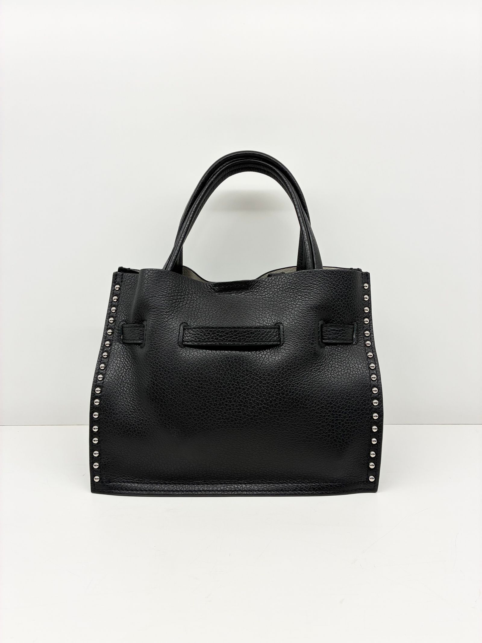 MIRO / スタッズ付き2wayレザートートバッグ / ブラック