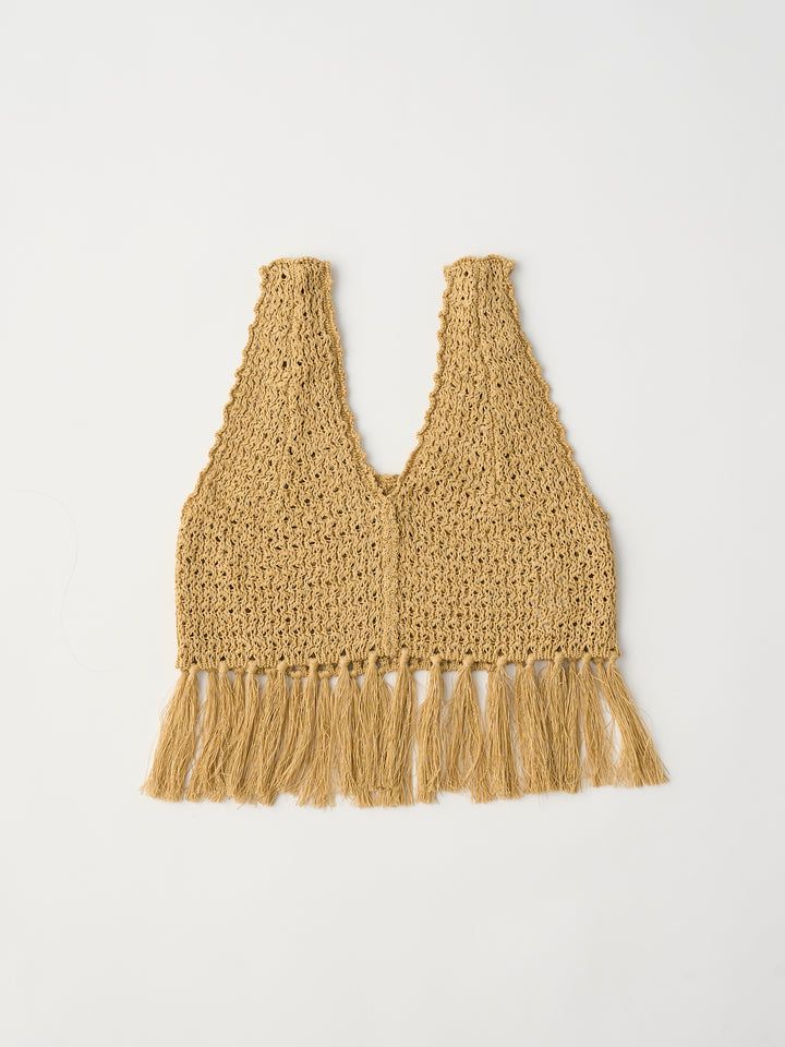 double honeycomb mesh fringed top / メッシュニットフリンジビスチェ / ベージュ