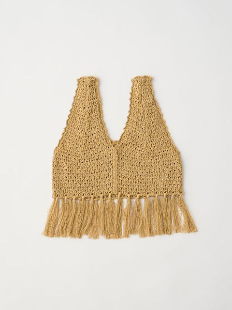 double honeycomb mesh fringed top / メッシュニットフリンジビスチェ / ベージュ