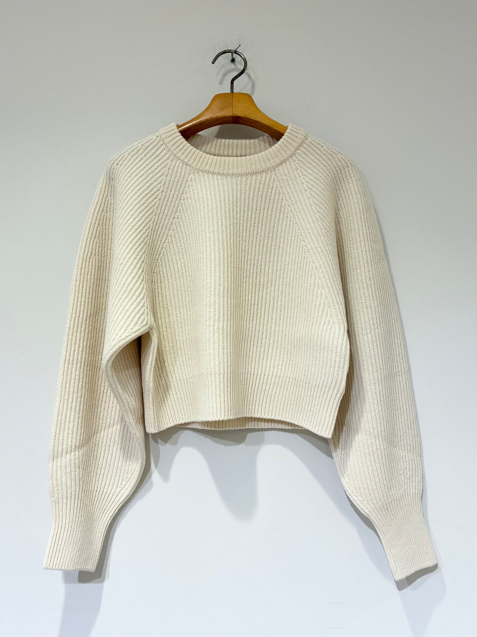 WOOLEN COTTON & EX.FINE LAMBS WOOL RIBBED-KNIT P/O / ショート丈ニット / ホワイト