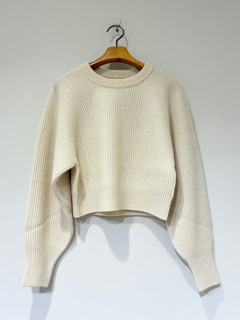 WOOLEN COTTON & EX.FINE LAMBS WOOL RIBBED-KNIT P/O / ショート丈ニット / ホワイト