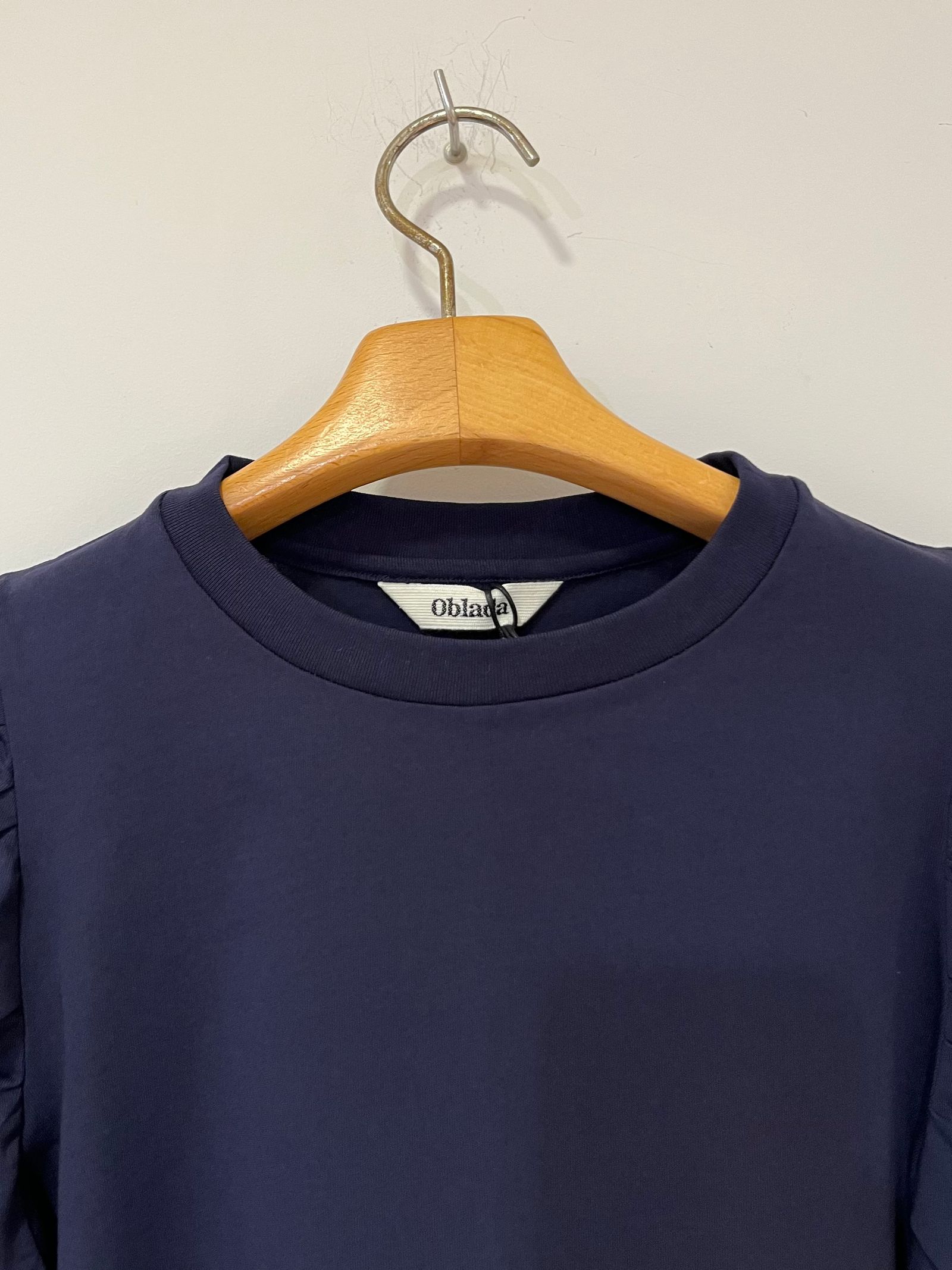 SHIRRING JERSEY BLOUSE / パフスリーブカットソー / ロンT / ネイビー