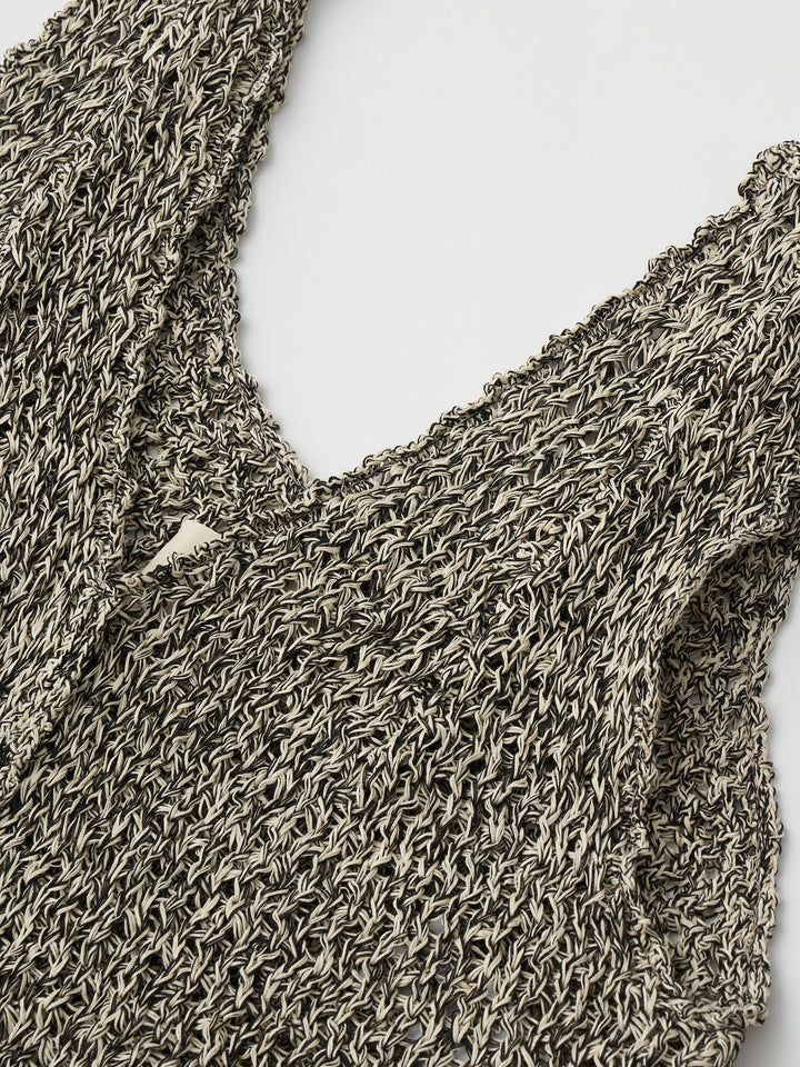 double honeycomb mesh fringed top / メッシュニットフリンジビスチェ / ブラック