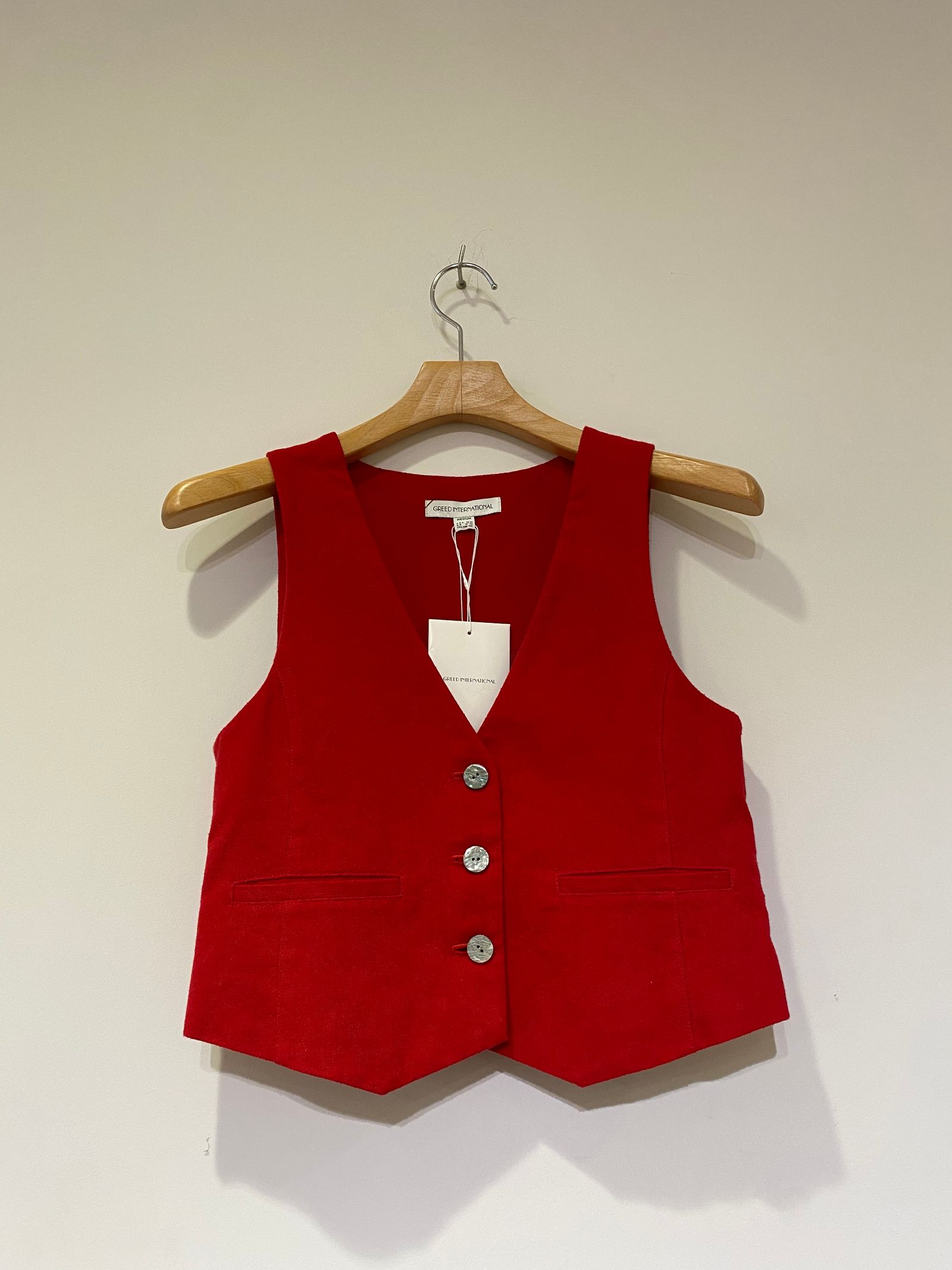 Greed International - Cotton Linen Vest in Red greed