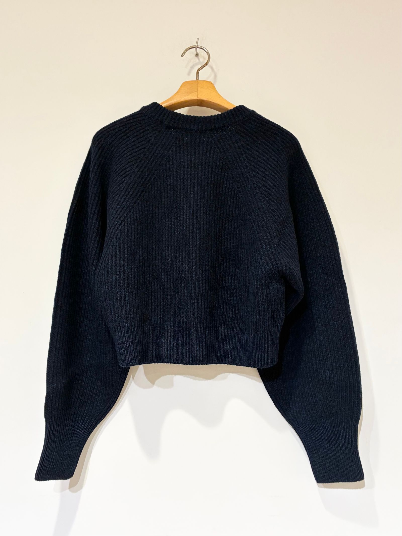 WOOLEN COTTON & EX.FINE LAMBS WOOL RIBBED-KNIT P/O / ショート丈ニット / ブラックネイビー