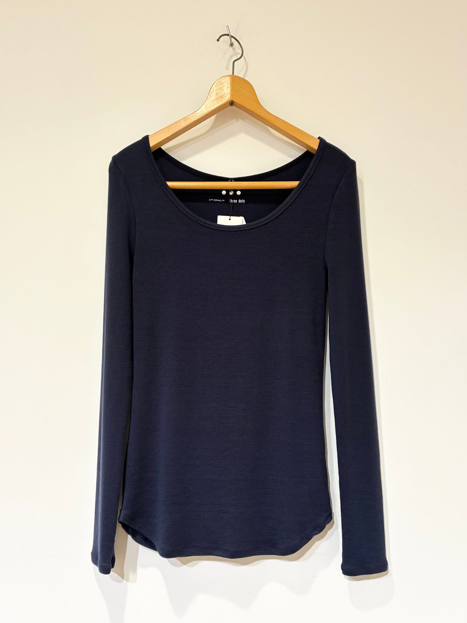 レーヨンニットリブジャージー オープンクルーネック / ロングスリーブリブニット / ネイビー