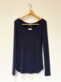 レーヨンニットリブジャージー オープンクルーネック / ロングスリーブリブニット / ネイビー