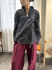 sheer check scarf shirt / シアーチェックスカーフシャツ / ネイビー