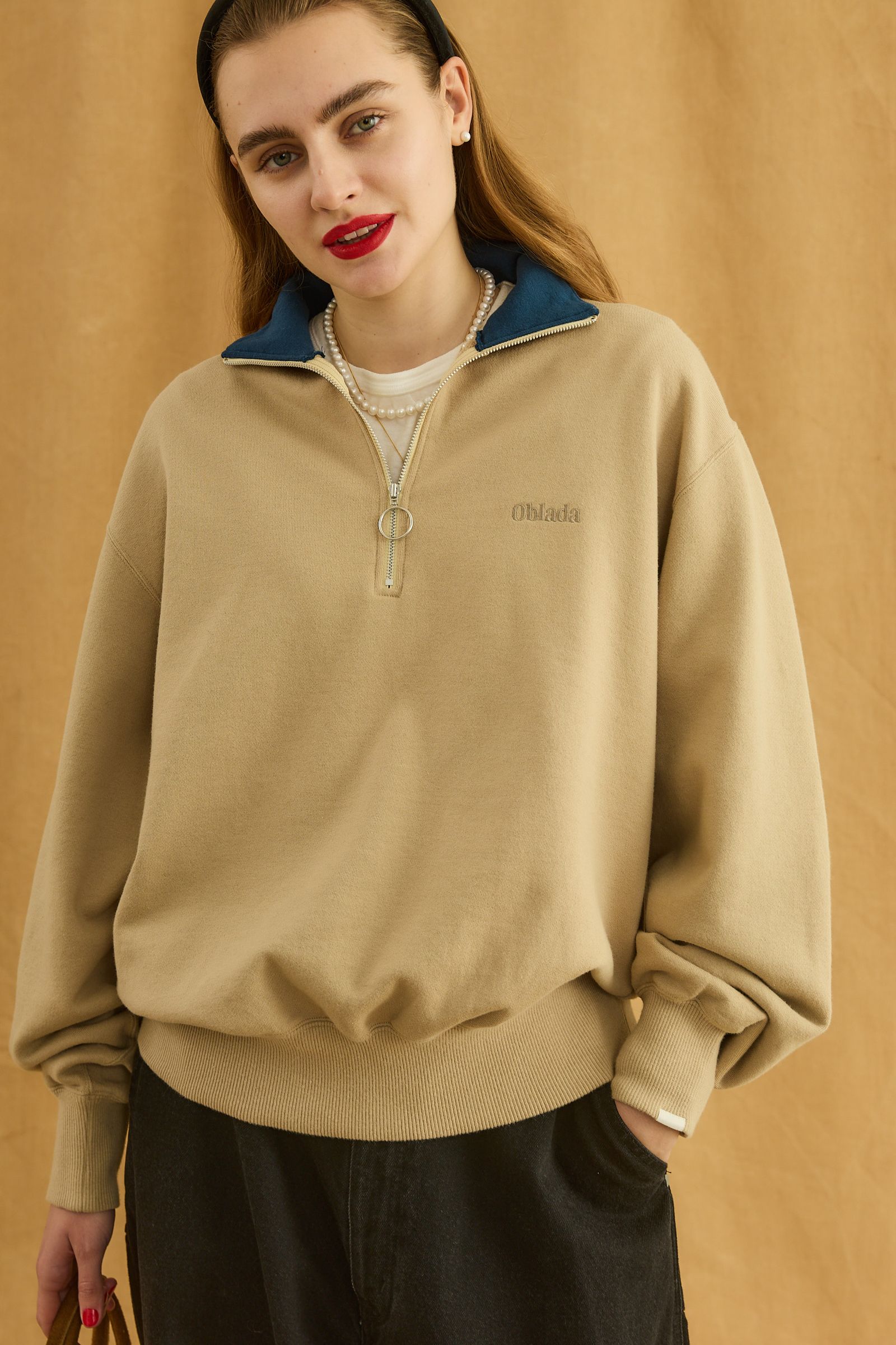 HALF ZIP SWEAT / ベージュ