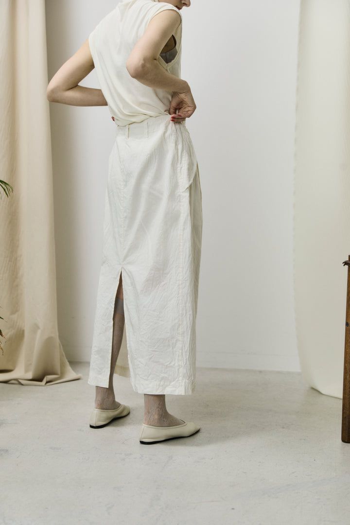 washed & wrinkled cordlane maxi skirt / ロングスカート / ミリタリースカート / ベージュ