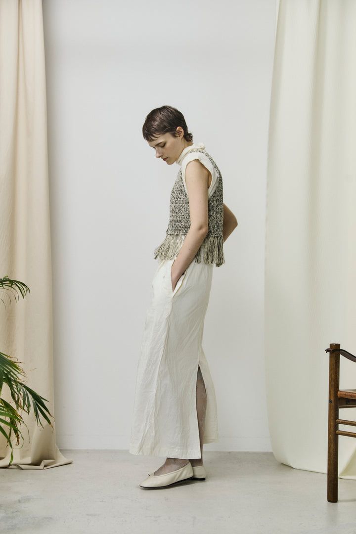 washed & wrinkled cordlane maxi skirt / ロングスカート / ミリタリースカート / ホワイト