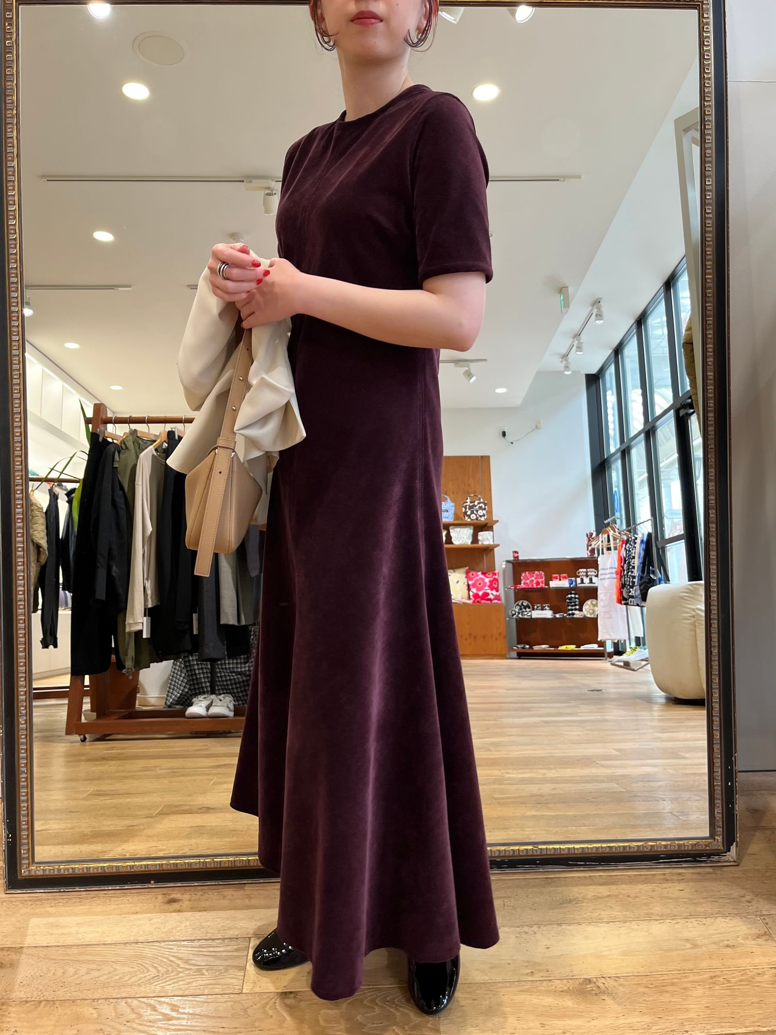 Bed&Breakfast / Chambray Corduroy Dress / コーデュロイワンピース / ボルドー