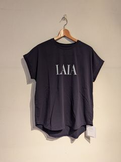 "LAIA"ロゴヘムラウンドT-shirt / ロゴTシャツ / ネイビー