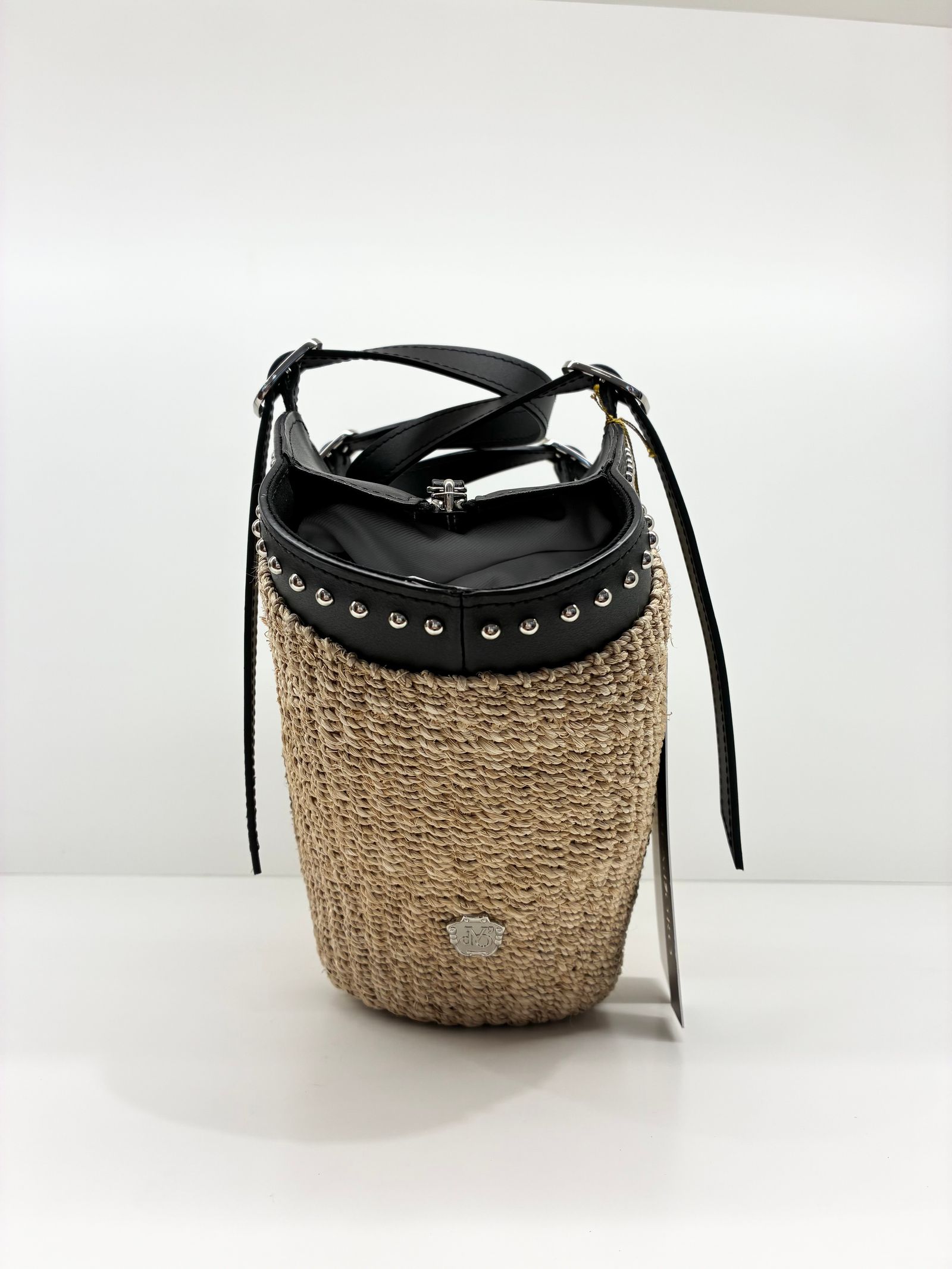MIRO / スタッズレザーハンドルアバカかごバッグ / ナチュラル / ブラック