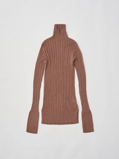 ROYAL BABY ALPACA RANDOM RIBBED-KNIT HIGH-NECK P/O / ブラウン