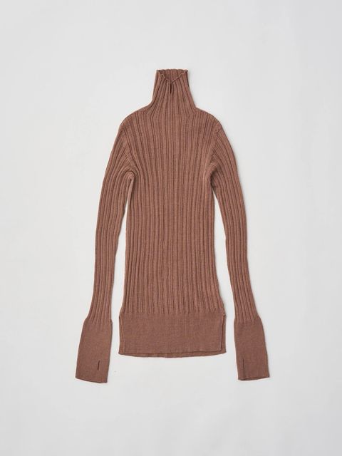 ROYAL BABY ALPACA RANDOM RIBBED-KNIT HIGH-NECK P/O / ブラウン