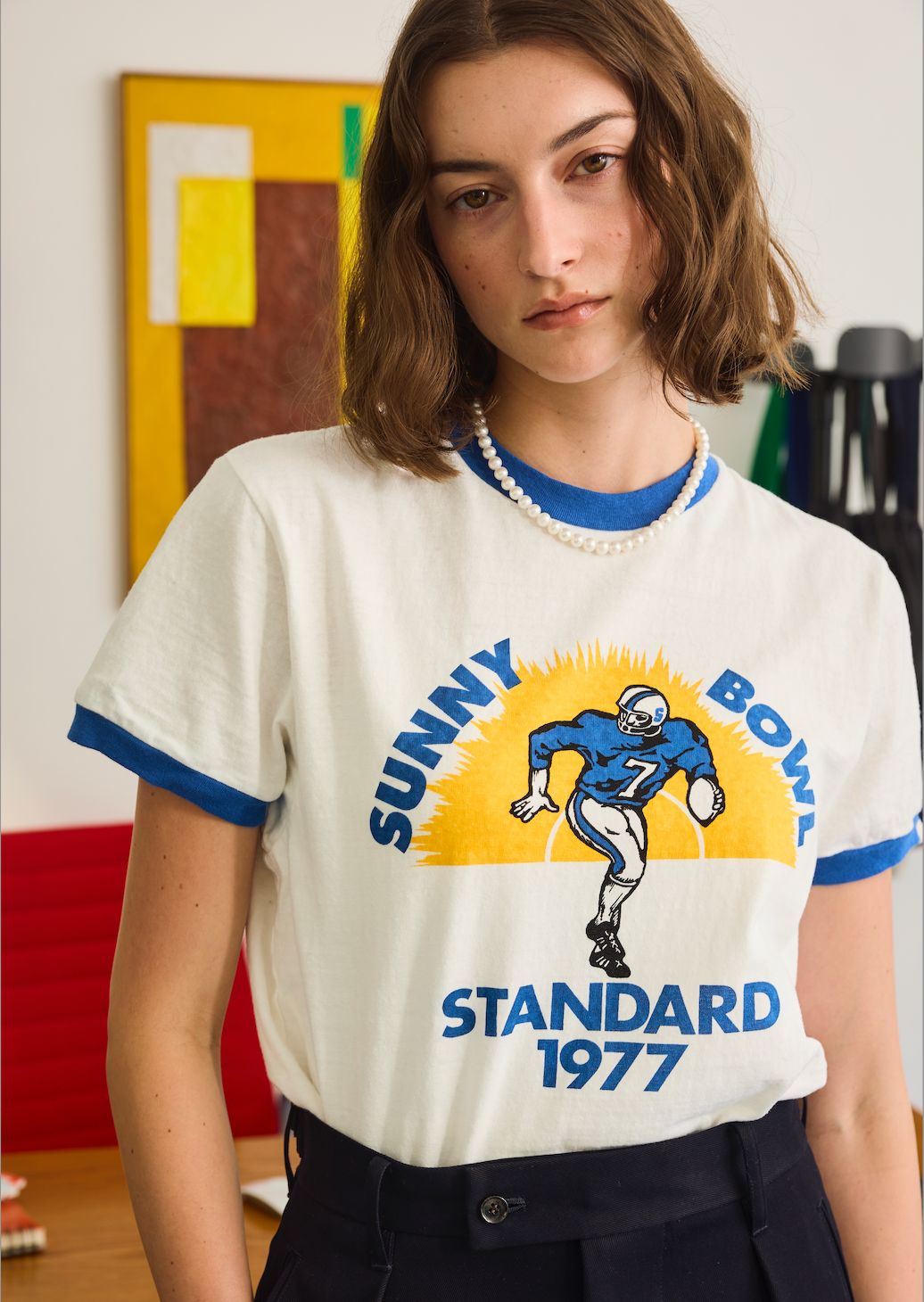 SUNNY BOWL TEE / プリントリンガーTシャツ / ブルー