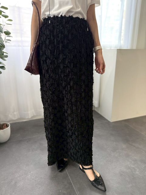 fringe jacquard tight skirt / フリンジジャガードタイトスカート / ブラック