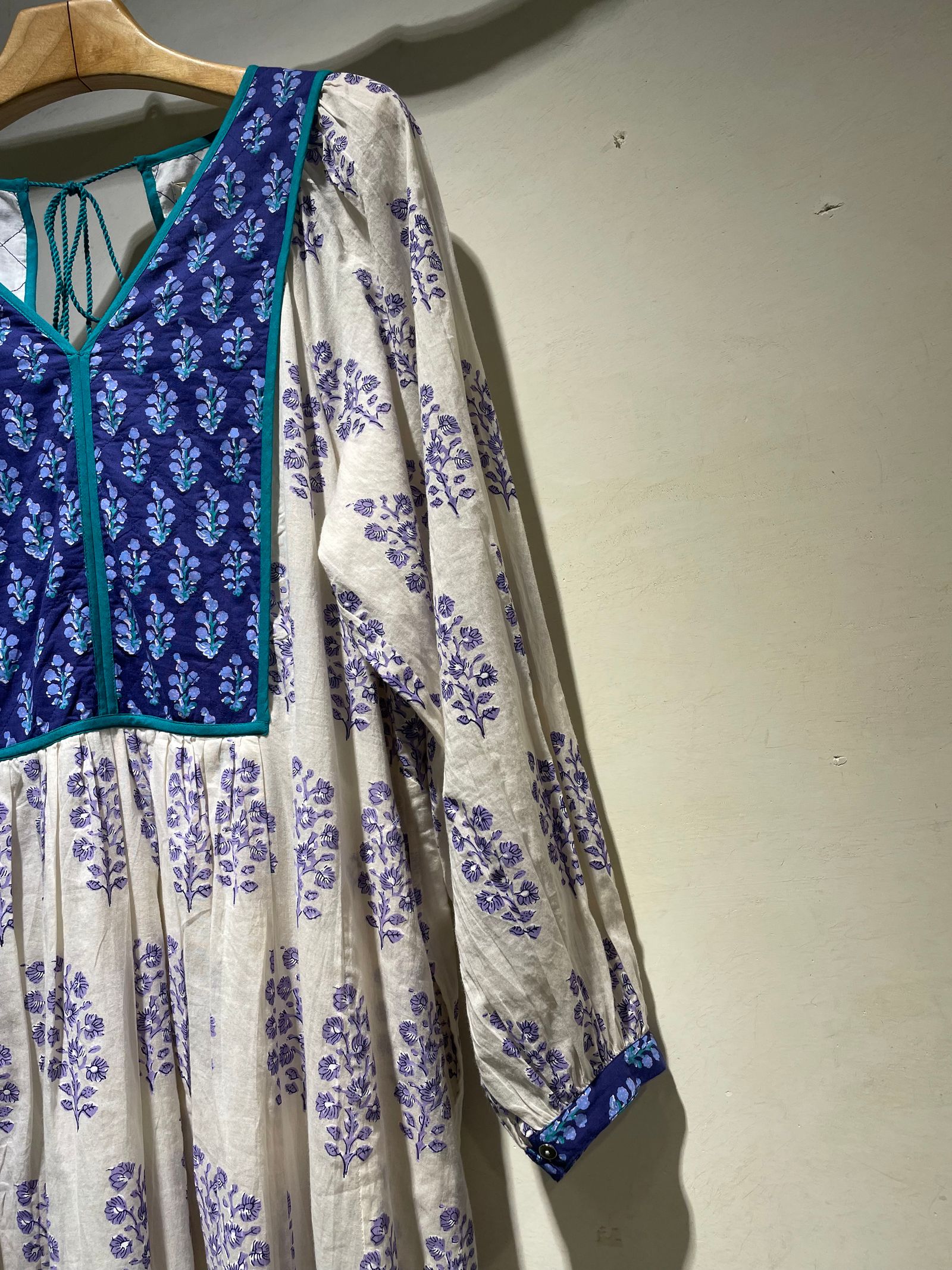 Cotton Voile Ethnic Combination Print Gather Dress / エスニックワンピース / ホワイト