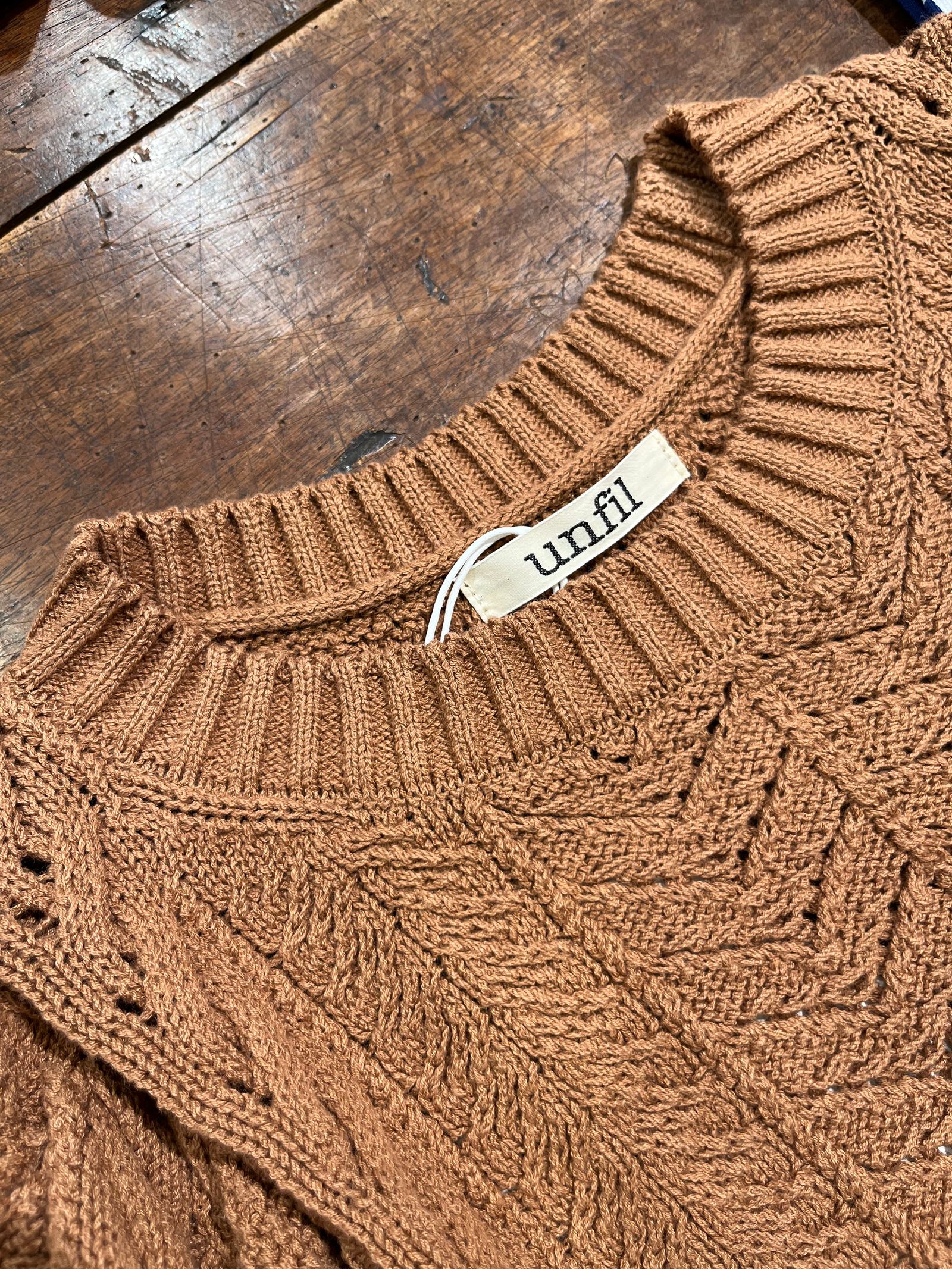 unfil - open work cable-knit cotton sweater unfil アンフィル