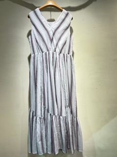 Cotton Voile Stripe Sleeveless Slant Panel Dress / ノースリーブワンピース/ ストライプ / ライラック / パープル