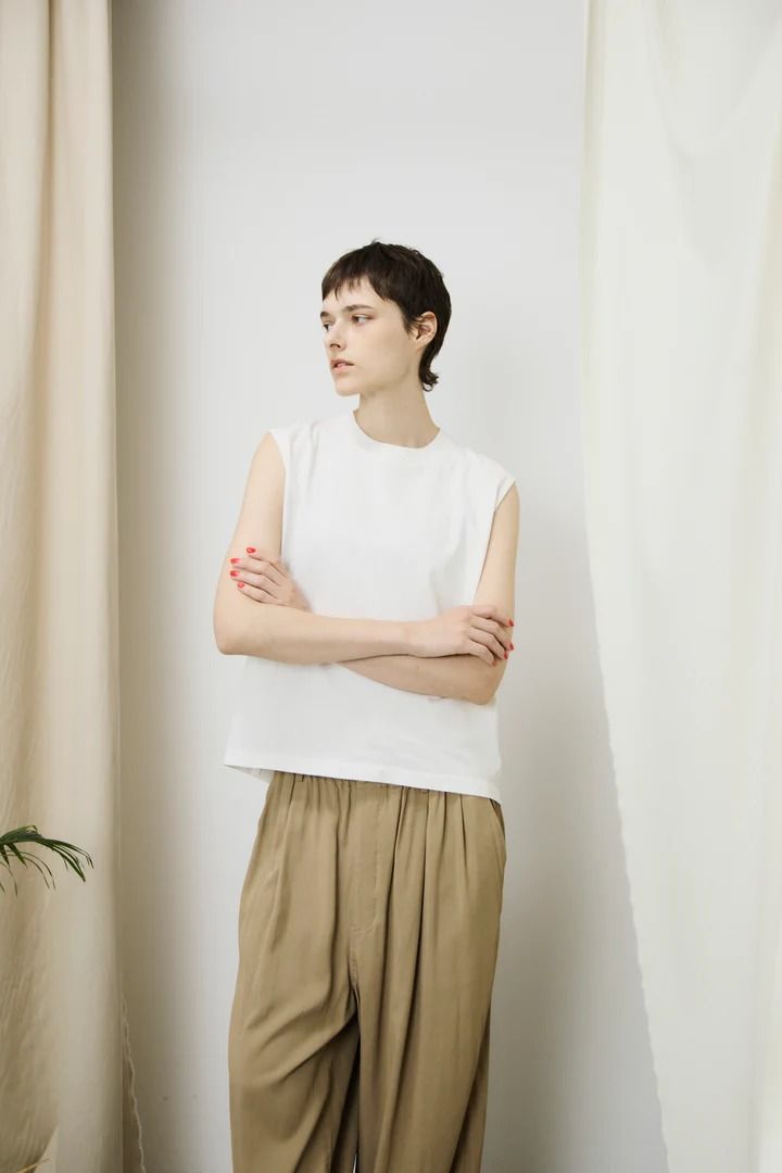 dry touch cotton jersey sleeveless Tee / ノースリーブカットソー / ホワイト
