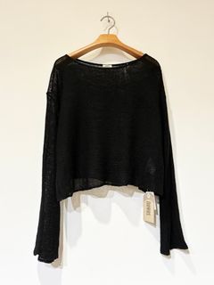 Boat Neck Top / リネンメッシュニット / ブラック