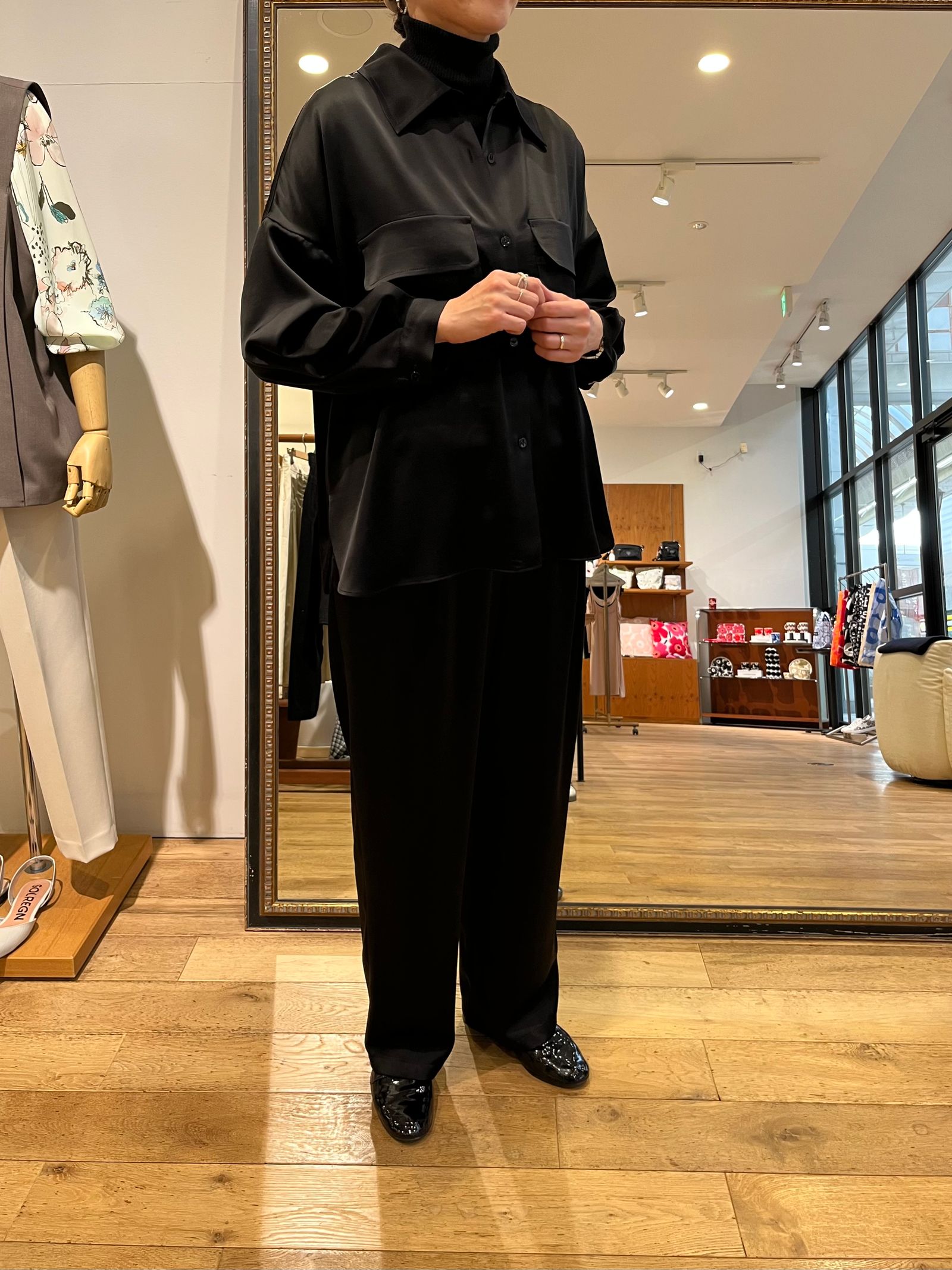 Bed&Breakfast / Satin LRM Shirts / サテンシャツ / ブラック