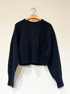 WOOLEN COTTON & EX.FINE LAMBS WOOL RIBBED-KNIT P/O / ショート丈ニット / ブラックネイビー