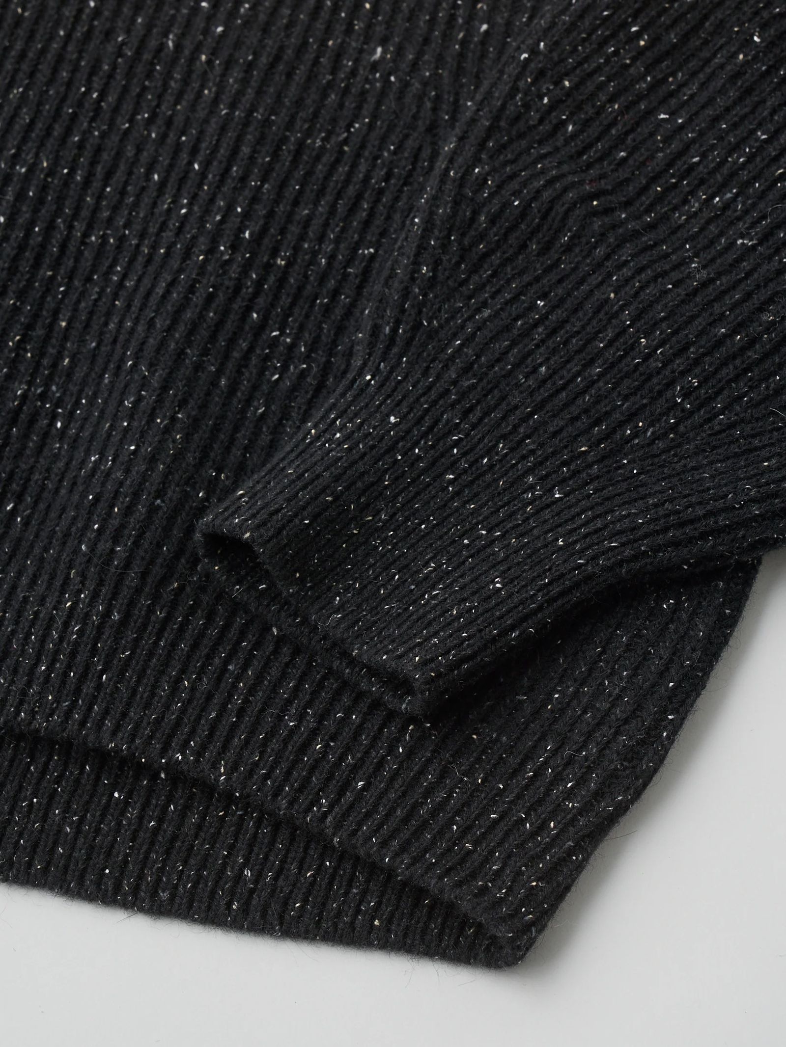 WOOLEN COTTON & SILK NEP WOOL TWEED-KNIT P/O / ブラック