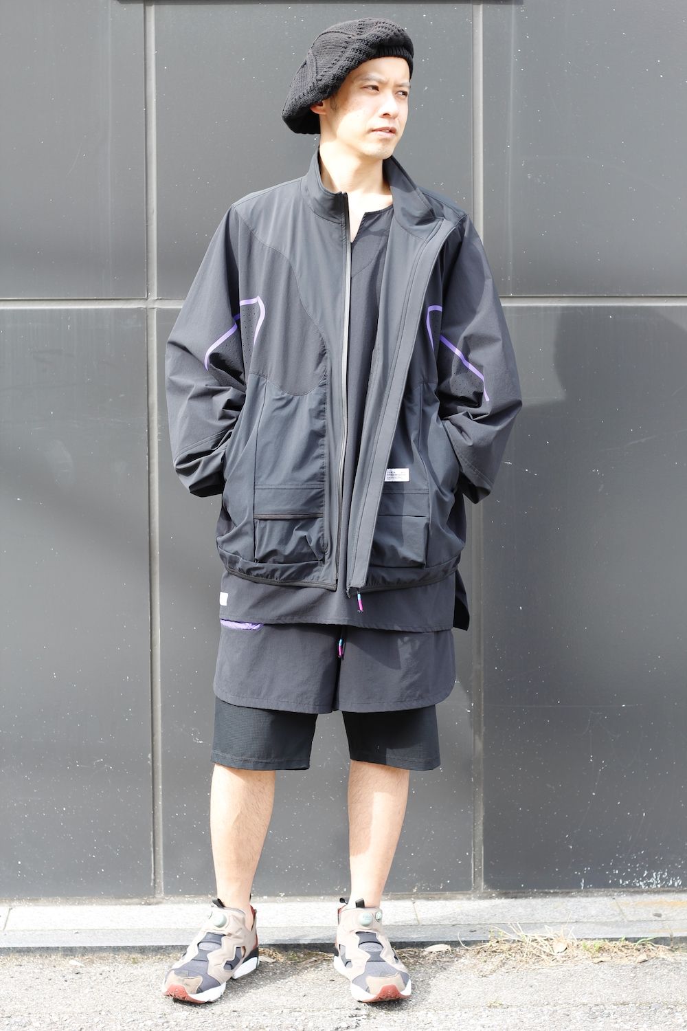「予約商品」DOLMAN WIDE NYLON JACKET # c/BLACK