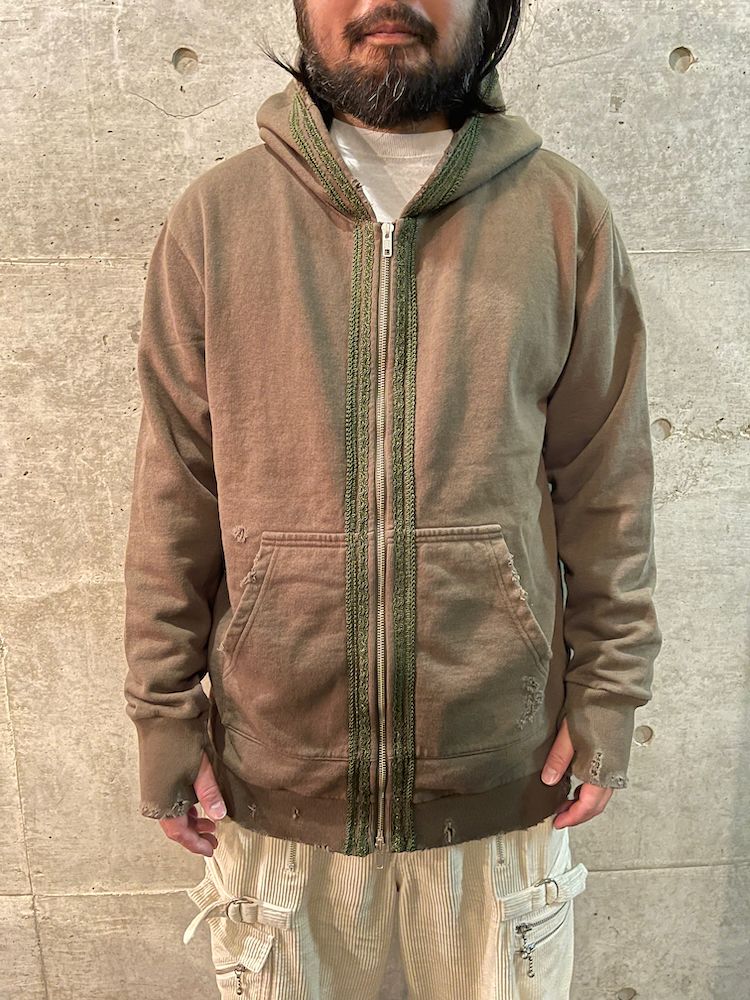 945-80TT108-2 / ダメージジップパーカー (BLACK, KHAKI)