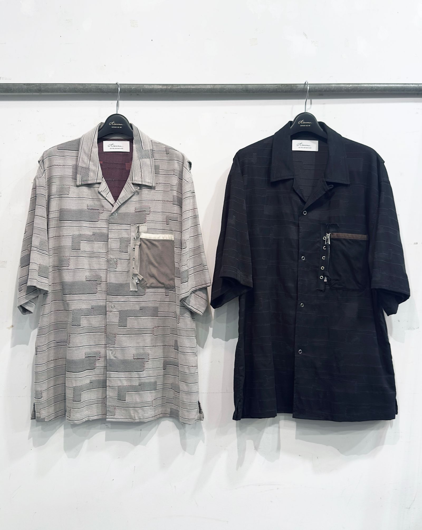C/N CRUST JACQUARD SHIRT S/S / クラスト半袖シャツ (BLACK,LIGHT GREY)