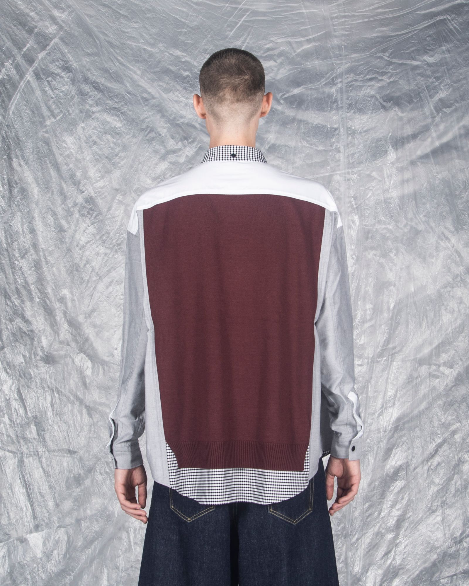「予約商品」PASTED V-NECK BUTTONDOWN OVERSIZED SHIRTS / col: BURGUNDY