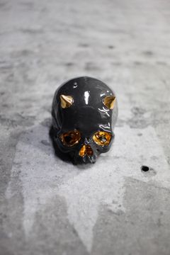 鬼髑髏ぐい呑 濃炭×金  (桐箱付)