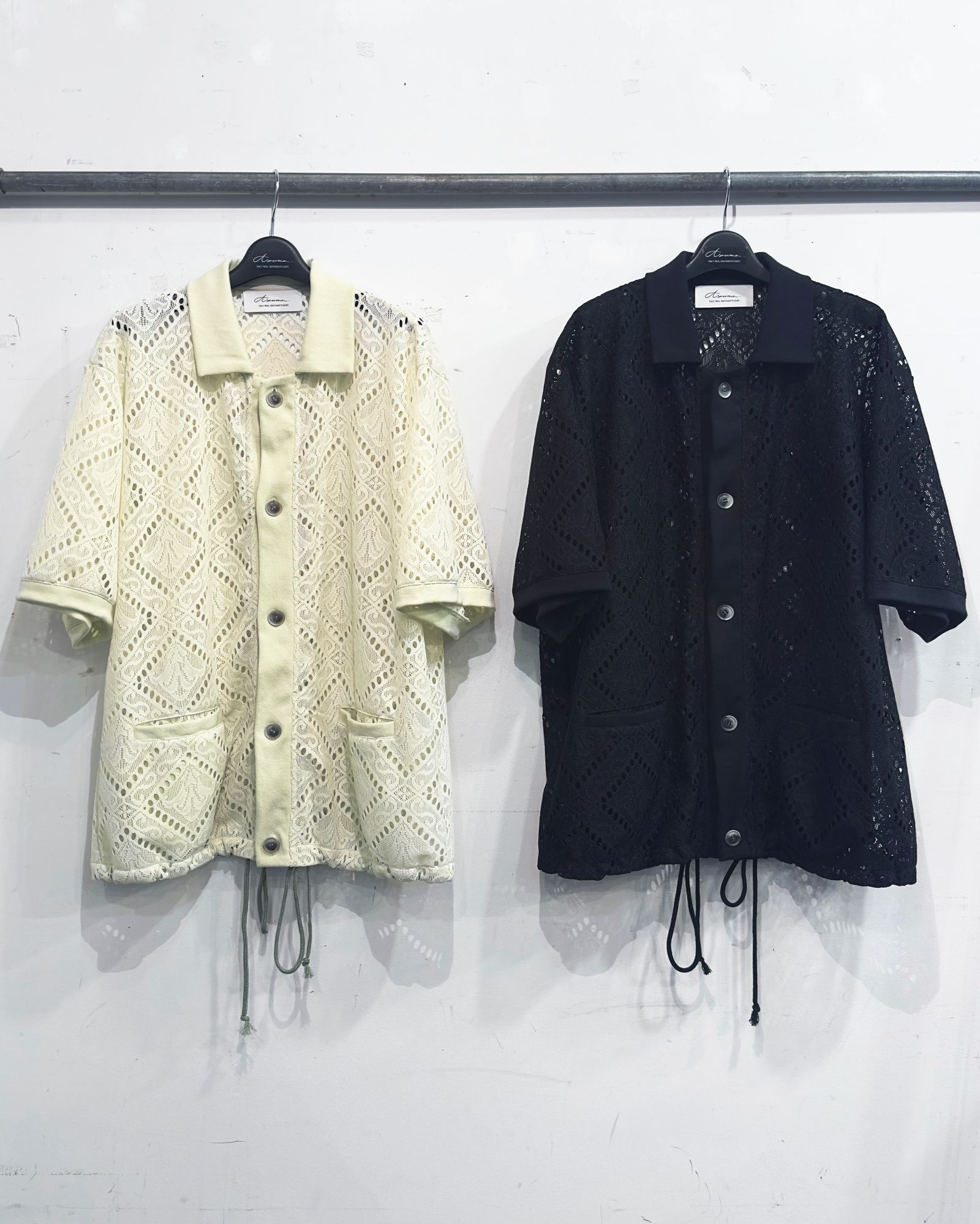 DATURA LACE KNIT SHIRT S/S / レース半袖シャツ (BLACK,LIME YELLOW)